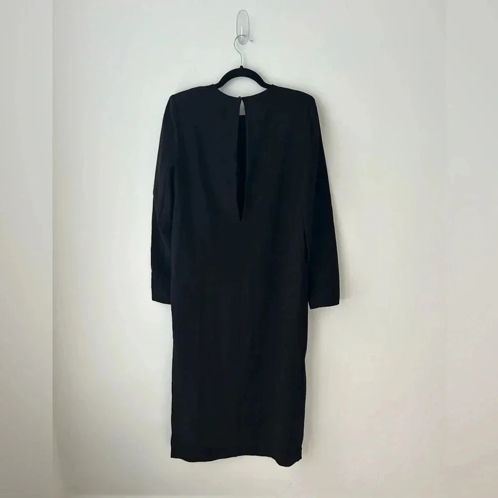 Aritzia Babaton Black Midi Dress Minimalist Open Back Slit Long Sleeve Size 6 - Picture 12 of 14
